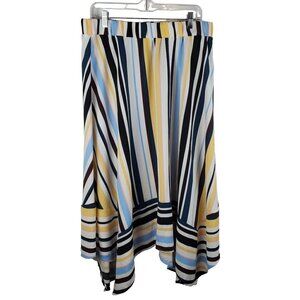 Marc New York Midi Skirt Women Large Pullon Stripes Handkerchief Hem Blue yellow